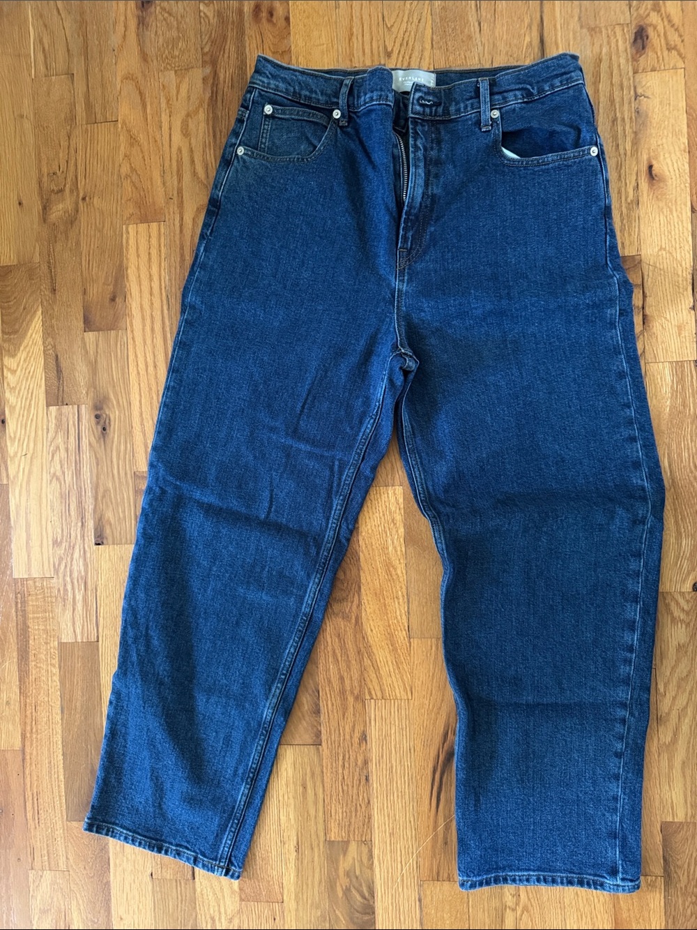 Everlane The Way High Jean Organic Cotton 31 Long — Dark Wash Straight Leg Jeans